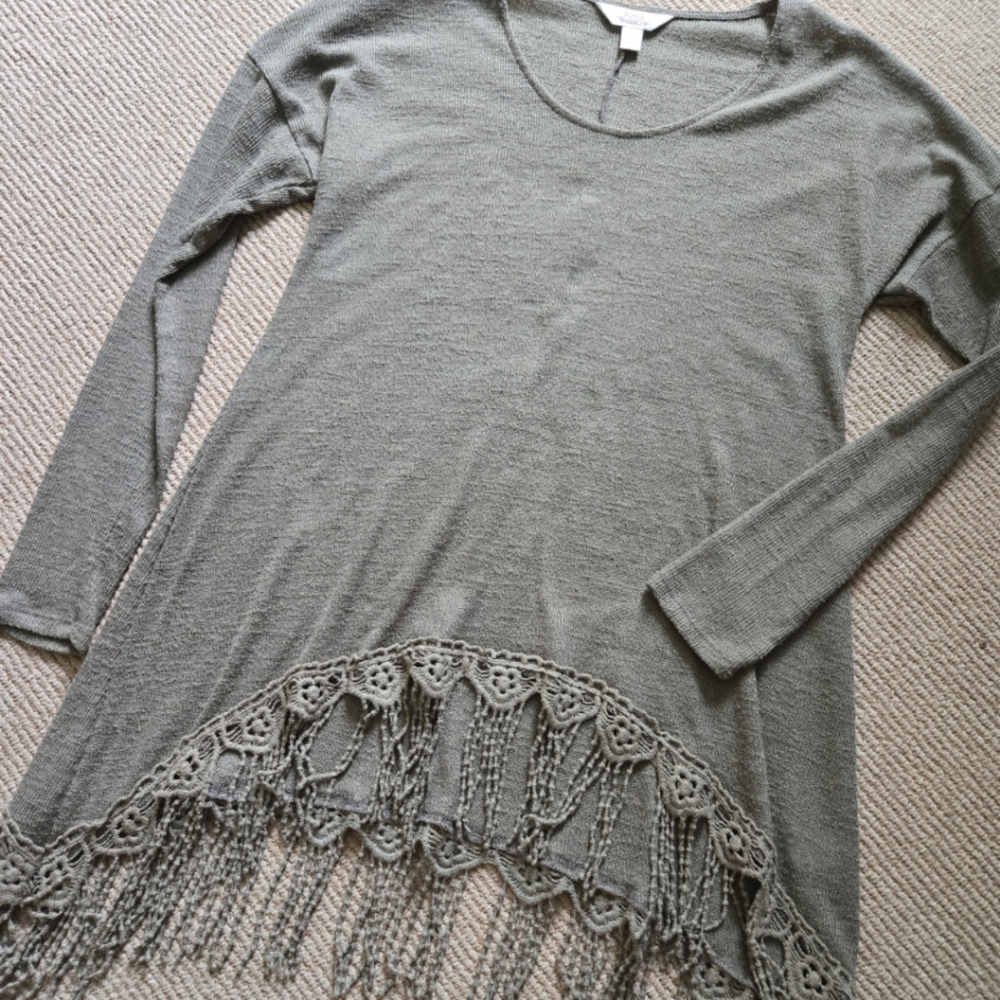 Sun & Shadow Green Fringe Top S